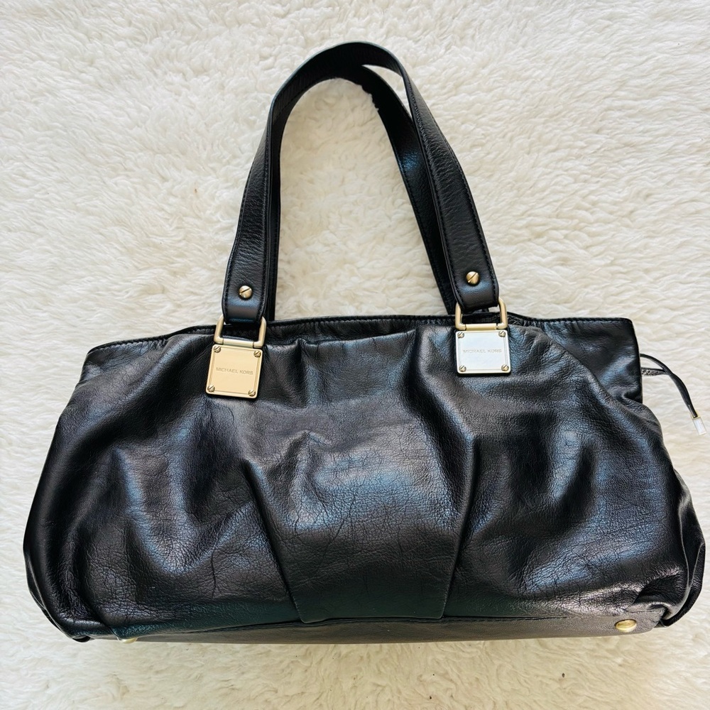 Michael Kors Drawstring Black Leather Satchel Bag w/ Dustbag - Picture 7 of 16